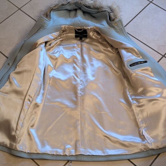 J. Crew Chateau Parka Coat Italian Stadium Cloth Wool Fur Hood Light Blue 4 - Picture 9 of 16